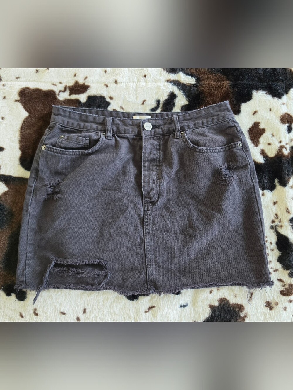 Distressed Charcoal Gray Denim Mini Skirt